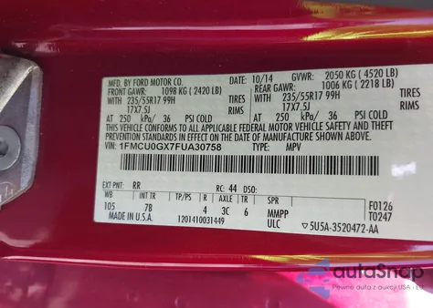 2015 Ford Escape Se z USA, uszkodzony, nr VIN 1FMCU0GX7FUA30758